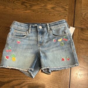 Fruity 🍉 🍓 🍌 🥝 🍋 🍒 embroidered shortie jean shorts
